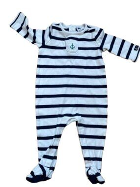 Janie & Jack Navy & White 6-12m Footed One-Piece
